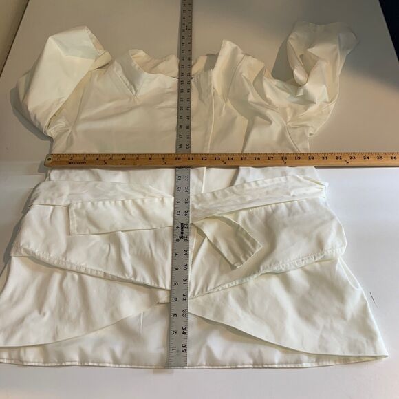 Jarbo Blouse Womens 38 White Crepe Fabric 3/4 Sleeve Tie Waist Tulip Layered - Picture 9 of 15